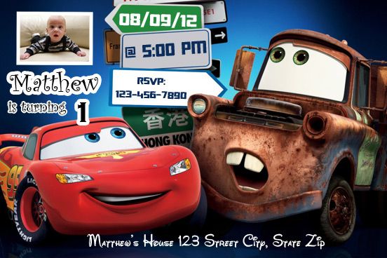 CARS DISNEY BIRTHDAY INVITATION (CARS03)