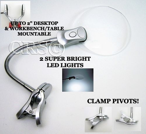 LED LIGHTED CLAMP ON COIN MAGNIFIER TABLE DESK BENCH  