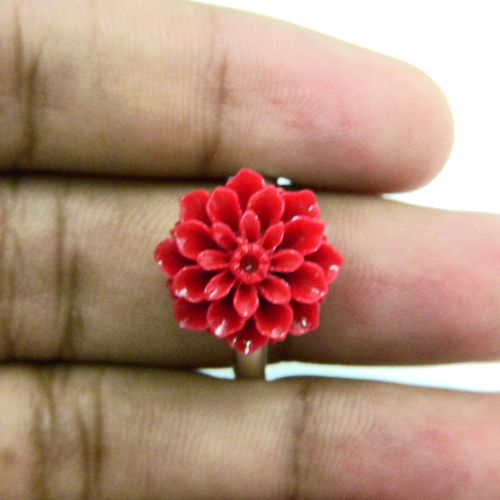   Lab Created Red Flower Genuine 925 Sterling Silver Fashion Ring Size 7