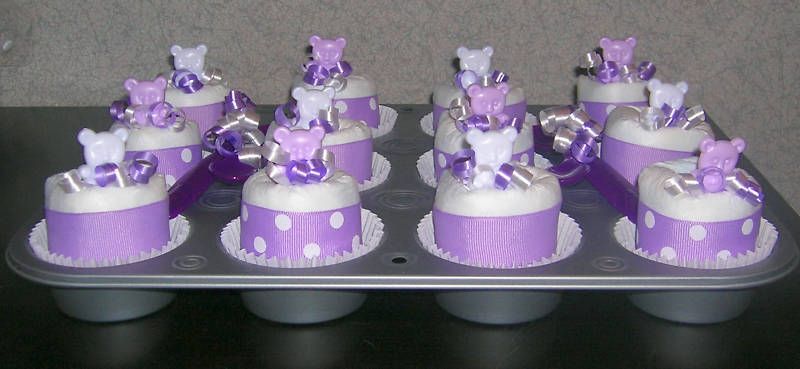 12 DIAPER CUPCAKES IN AN ACTUAL CUPCAKE PAN~SHOWER GIFT  