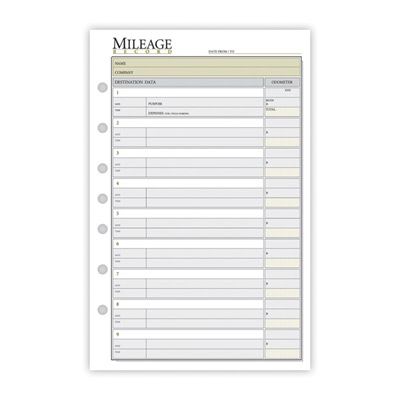 480 235 Day Runner Mileage Pages. 30 Sheets. 5 1/2 x  