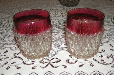   Indiana Glass Diamond Point Ruby Flash Glasses, Decanters, Bowls etc