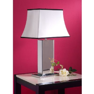 NEW 1 Light Art Deco Table Lamp, Beveled Mirror with Silver, Cream 