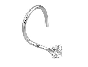 White Gold Nose Screw Ring Bone Stud Pin Real Diamond  