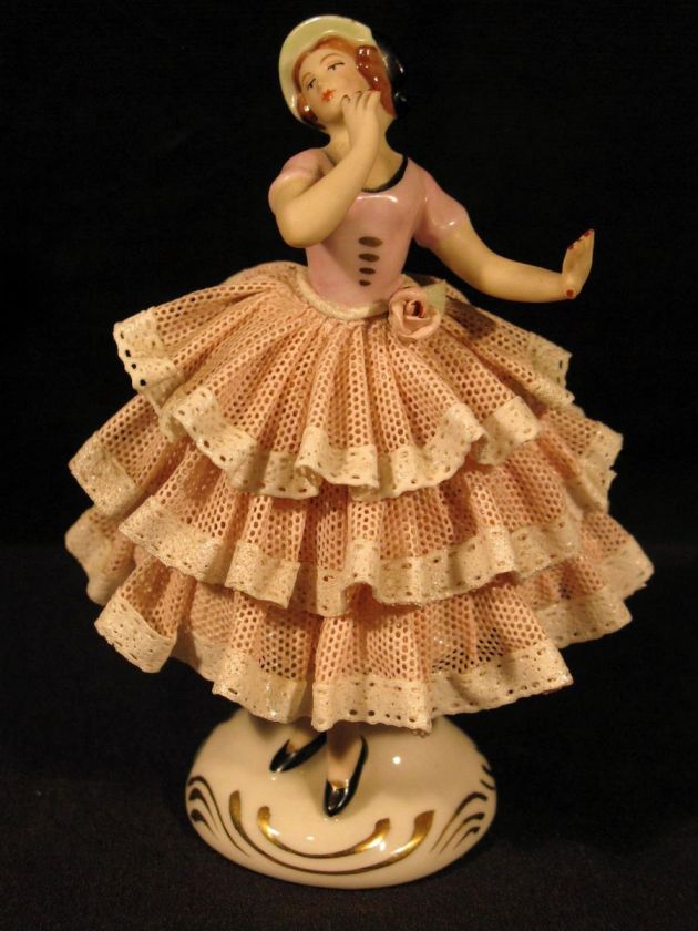 PORCELAIN FIGURINE,BALLERINA,DANCER,LACE FIGURINE,DRESDEN GERMANY Free 