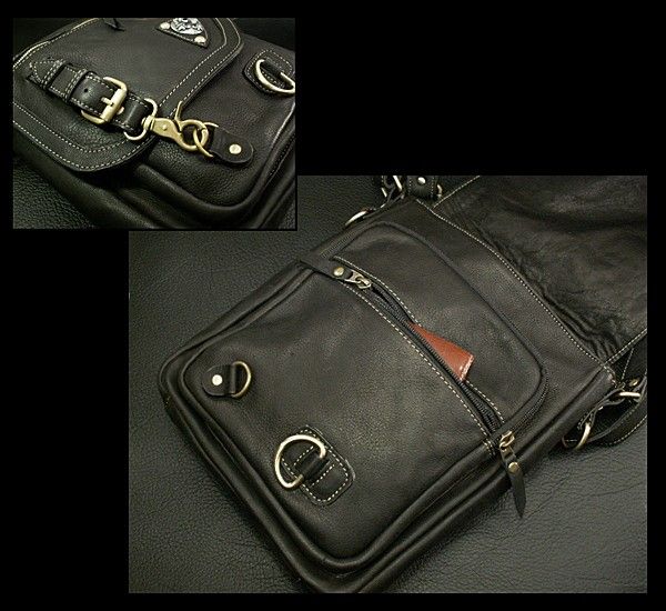 Black Leather Shoulder, messenger Bag / Men’s Leather Satchel with 