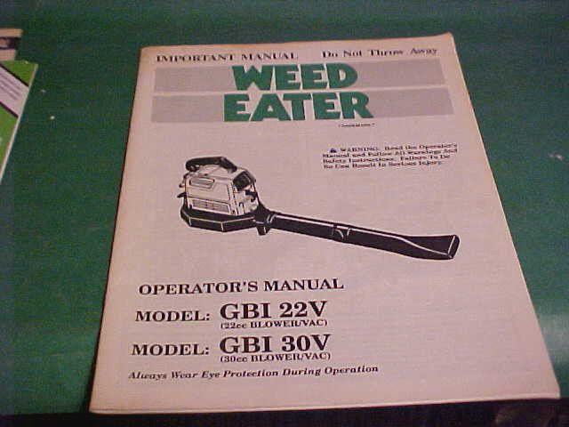 WEED EATER 1990 OWNERS MANUAL BLOWER VACUUM GBI 22V  