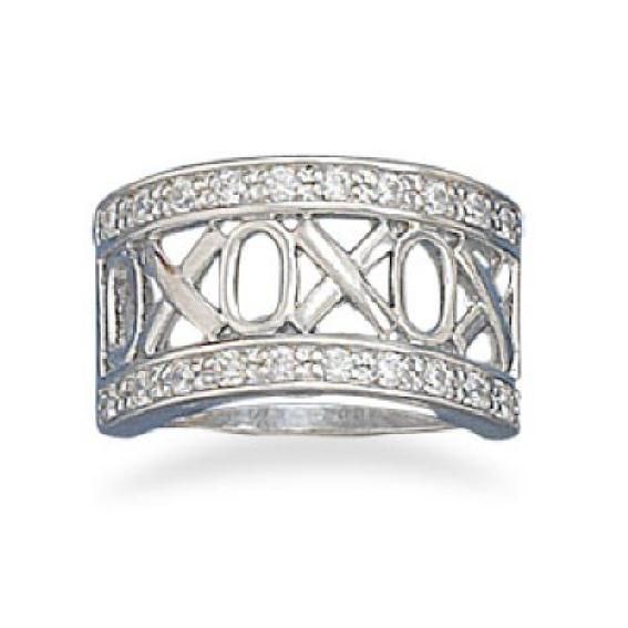 NEW RHODIUM STERLING SILVER HUGS KISSES XO XO RING SZ 8  