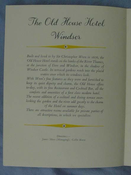 1950s? Old House Hotel Windsor England brochure  