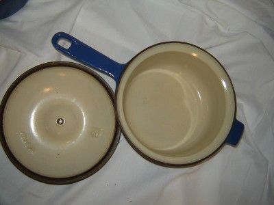 vtg blue LE CREUSET FRANCE small pan w/lid #18~sauce  