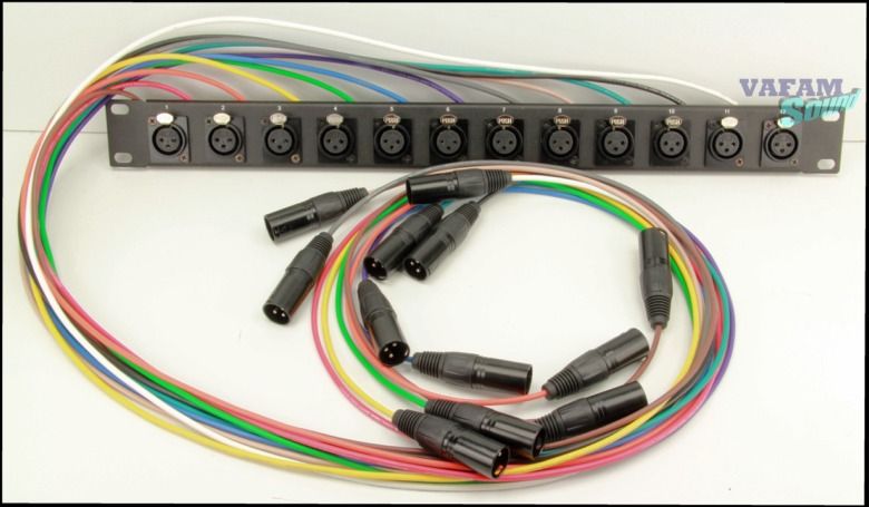   Panel, 12 XLR Female Panel to 12 Male XLR Cable Connectors, B  