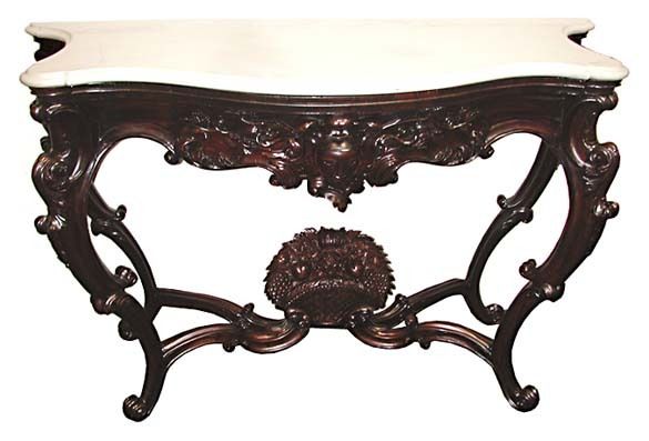 6335 19th C. American Rococo Rosewood Marble Top Table  