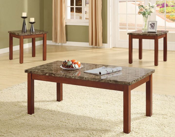 Pcs Coffee and End Table set wooden Faux Marble Top  