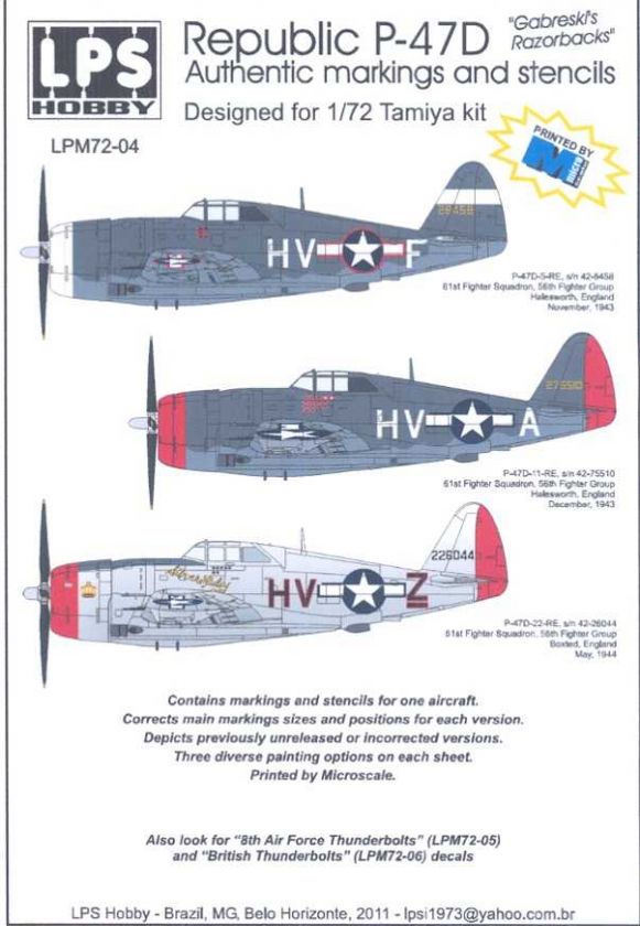   72 GABRESKIS P 47D RAZORBACK THUNDERBOLT Markings & Stencils  