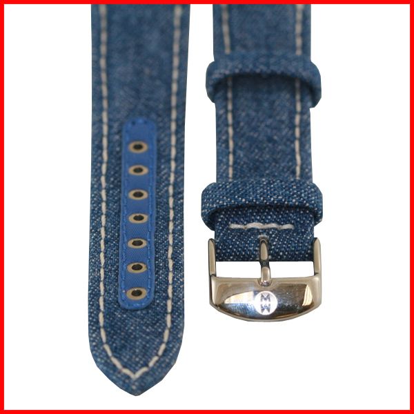 Michele Blue Denim Jean Upper Leather Silver Buckle Watch Strap/Band 