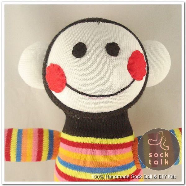   Handmade Baby Face Striped Sock Monkey Stuffed Animals Doll Baby Toy