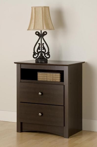 Espresso 2 Drawer Nightstand Night Table w Storage  