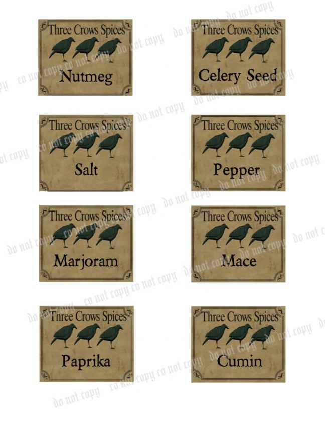 Primitive Farmhouse Vintage Spice Labels Set #3  