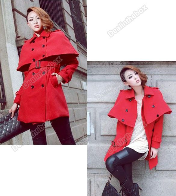    Breasted Trench coat Long Jacket Cape Ponchos Outerwear Two Color