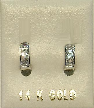 14K White Gold Princess Cut Huggy Earrings Free Ship  