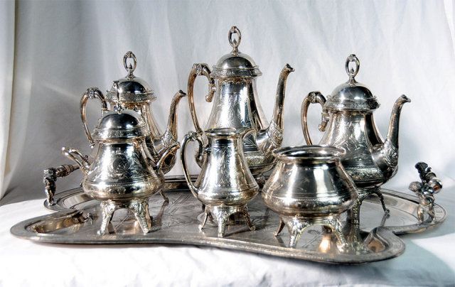 4536 Antique Victorian 7 Pc. Silver Plate Tea Set  