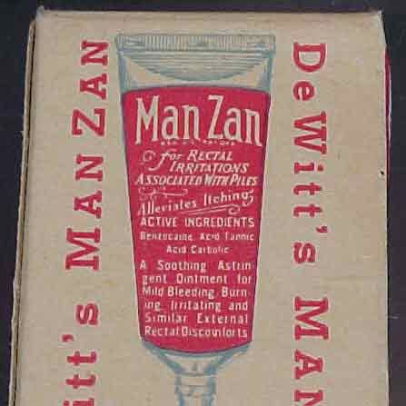 Vintage DeWitts ManZan Box Rectal Irritation Ointment E. C. DeWitt 