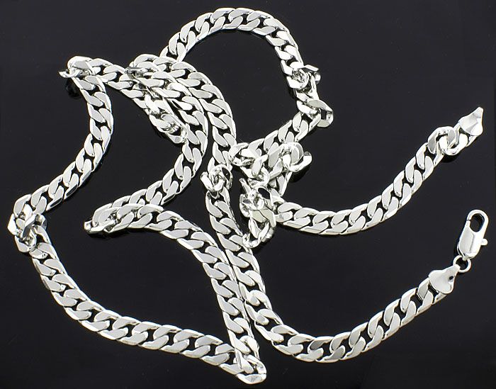 6mm Men Rhodium Filled Platinum/Silver Look Flat Cuban Link Chain Curb 