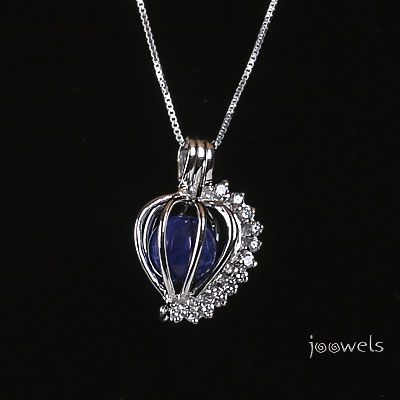 Silver Heart Cage Pendant w Interchangeable Gemstones  