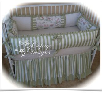 OVER THE MOON TOILE GREEN STRIPE BABY CRIB BEDDING SET  