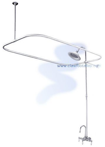 Clawfoot Tub Shower with Curtain Rod and Curtain  