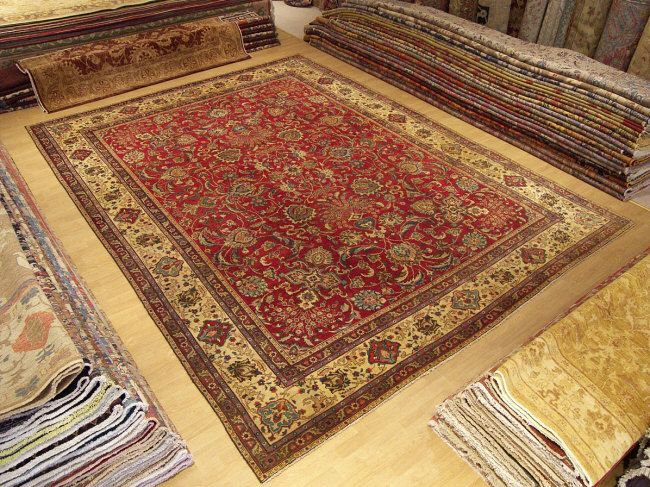   Handmade Antique Persian AfshanTabriz Serapi Design Wool Rug #1761