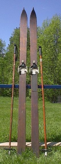 ANTIQUE Wooden Skis 70 Wood Skiis +POLES Ski POINTS  