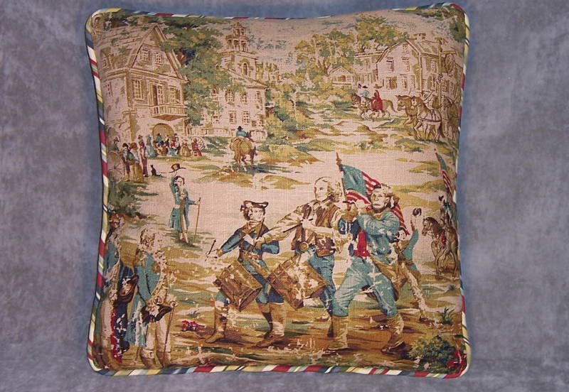 Patriot Liberty Pictorial Toile & Stripe Throw Pillow  