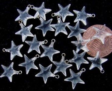 Vintage Small Clear Plastic Star Charms Embedded Loop  